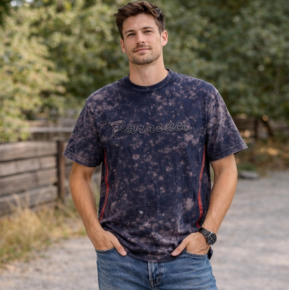 Parasuco Size M Men's Black Tie-Dye T-Shirt with Red Accents